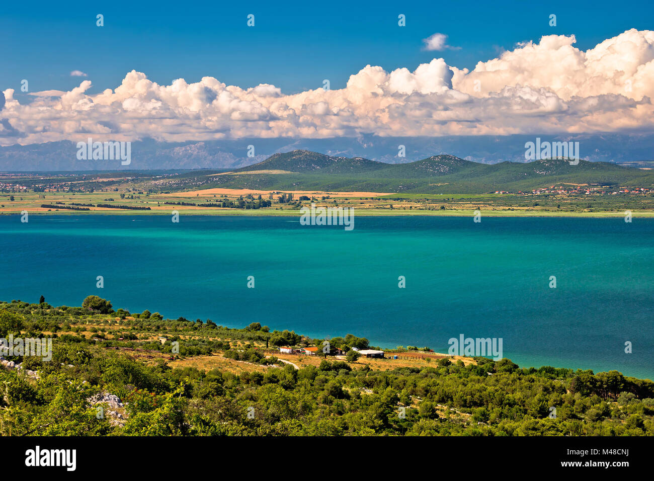Vransko lake and landscape aerial view Stock Photo