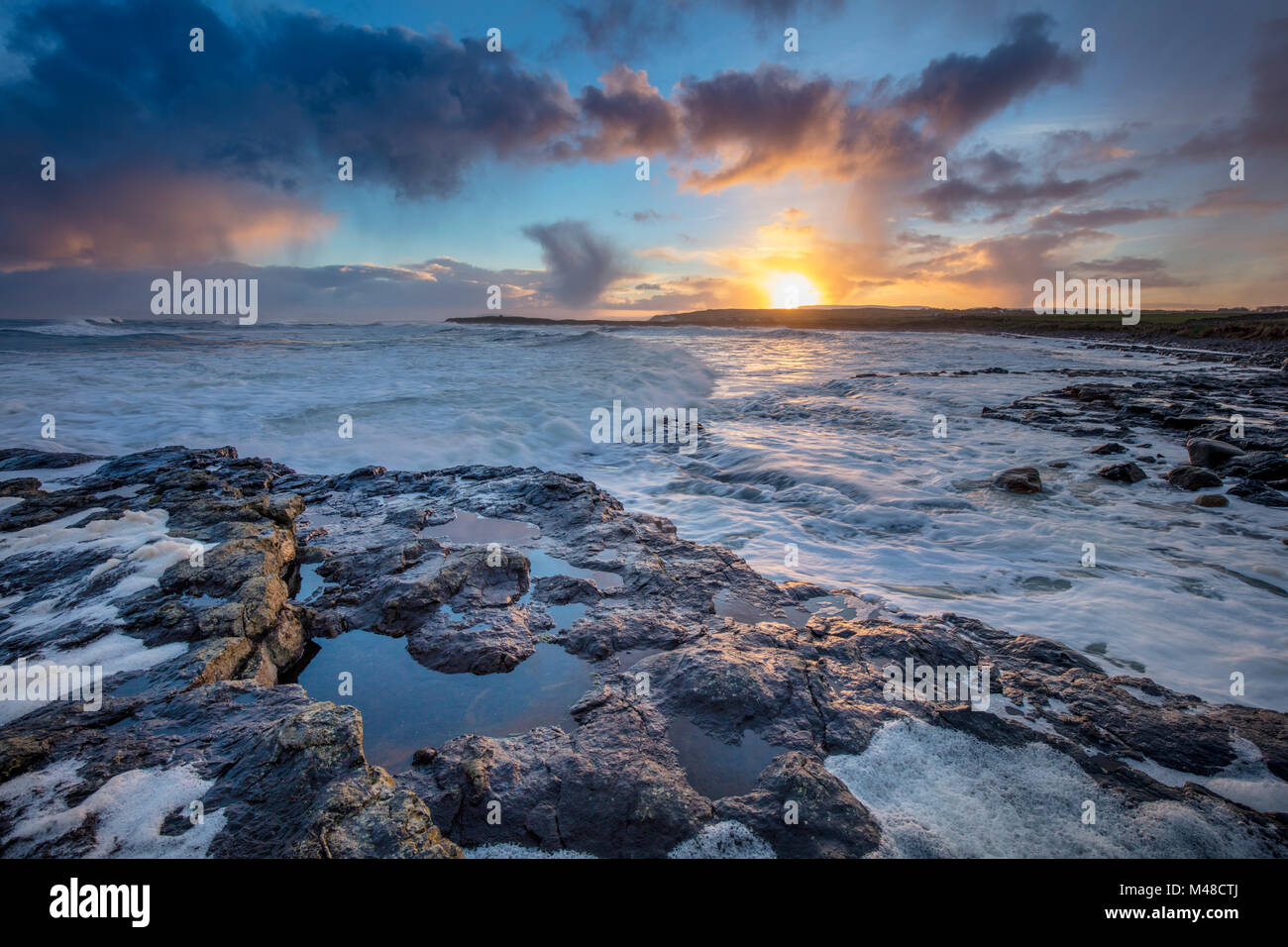 Coastal sunset from Easky, Sligo Bay, County Sligo, Ireland. Stock Photo