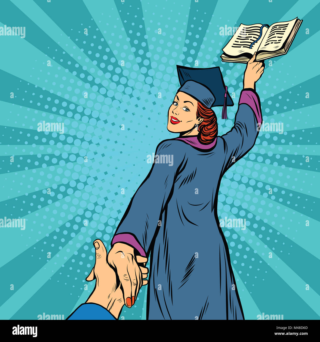 follow me, a woman student graduate knowledge education Stock Photo