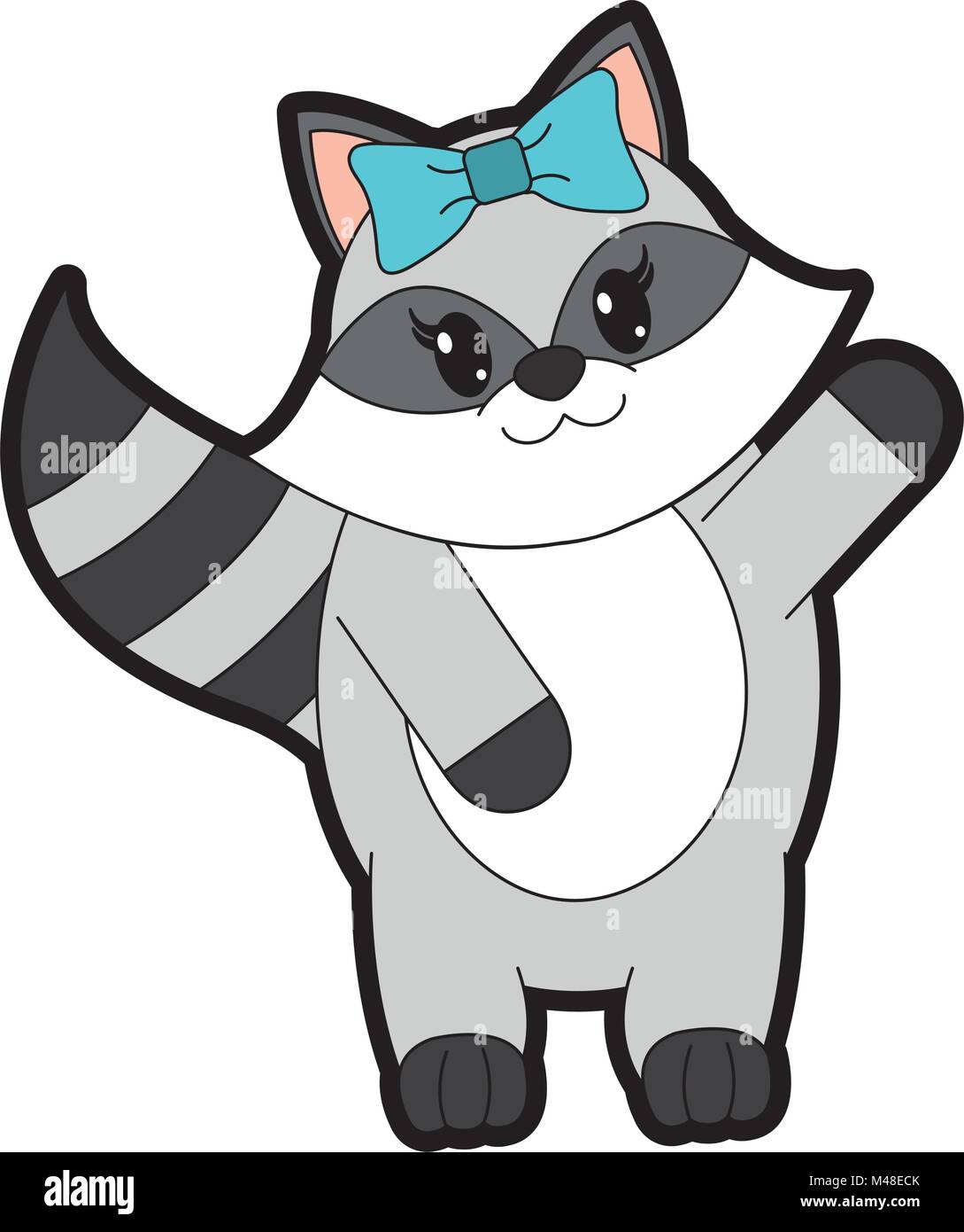 full color adorable female raccoon animal with ribbon bow Stock Vector