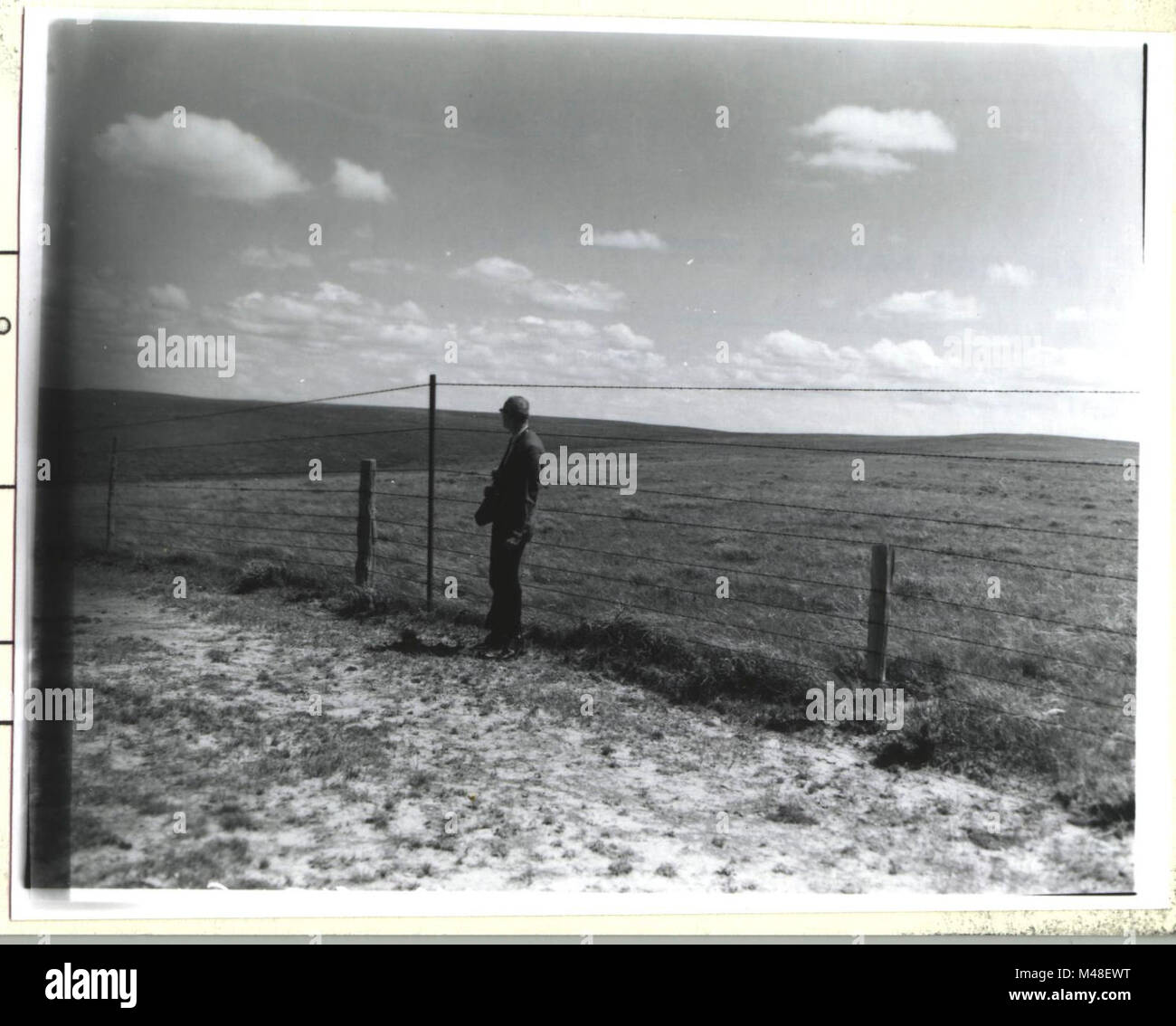 Badlands National Park, black and white historical photograph. Fence ...