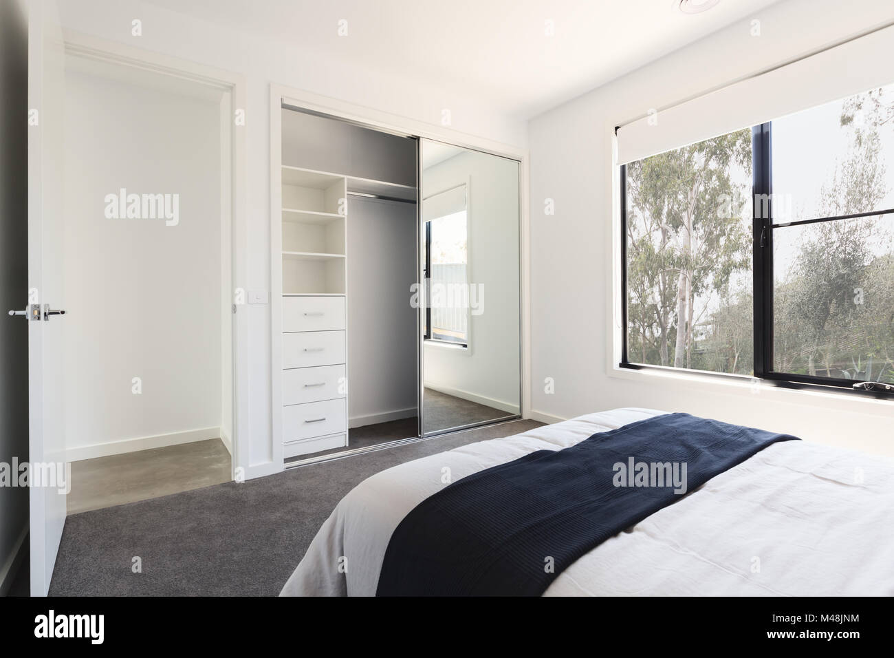 Mirrored Wardrobe Detail In A Bedroom With A View Stock