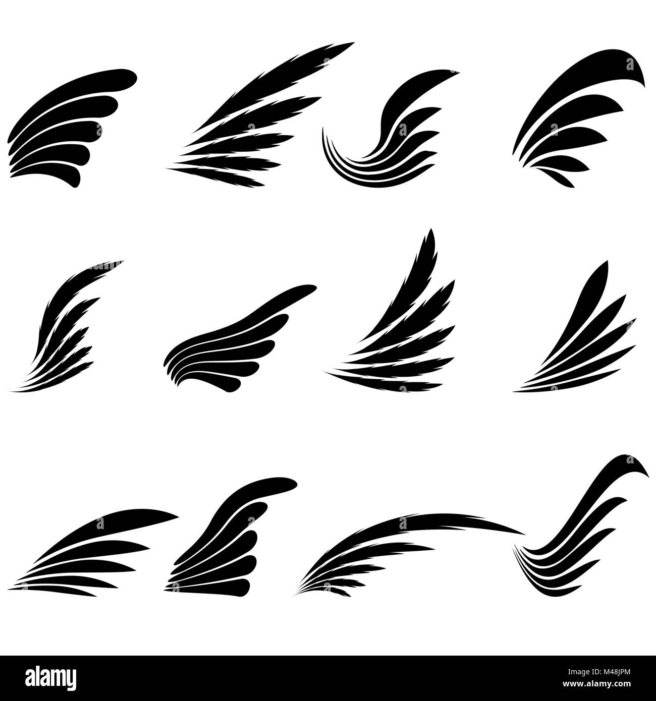 Set of Wings Icons Isolated on White Background Stock Photo - Alamy