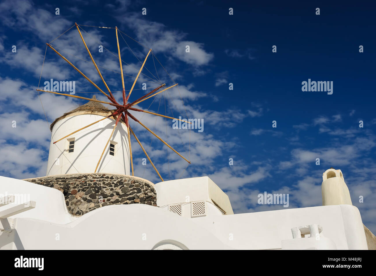 Windwill of Oia Santorini, Greece, copyspace Stock Photo