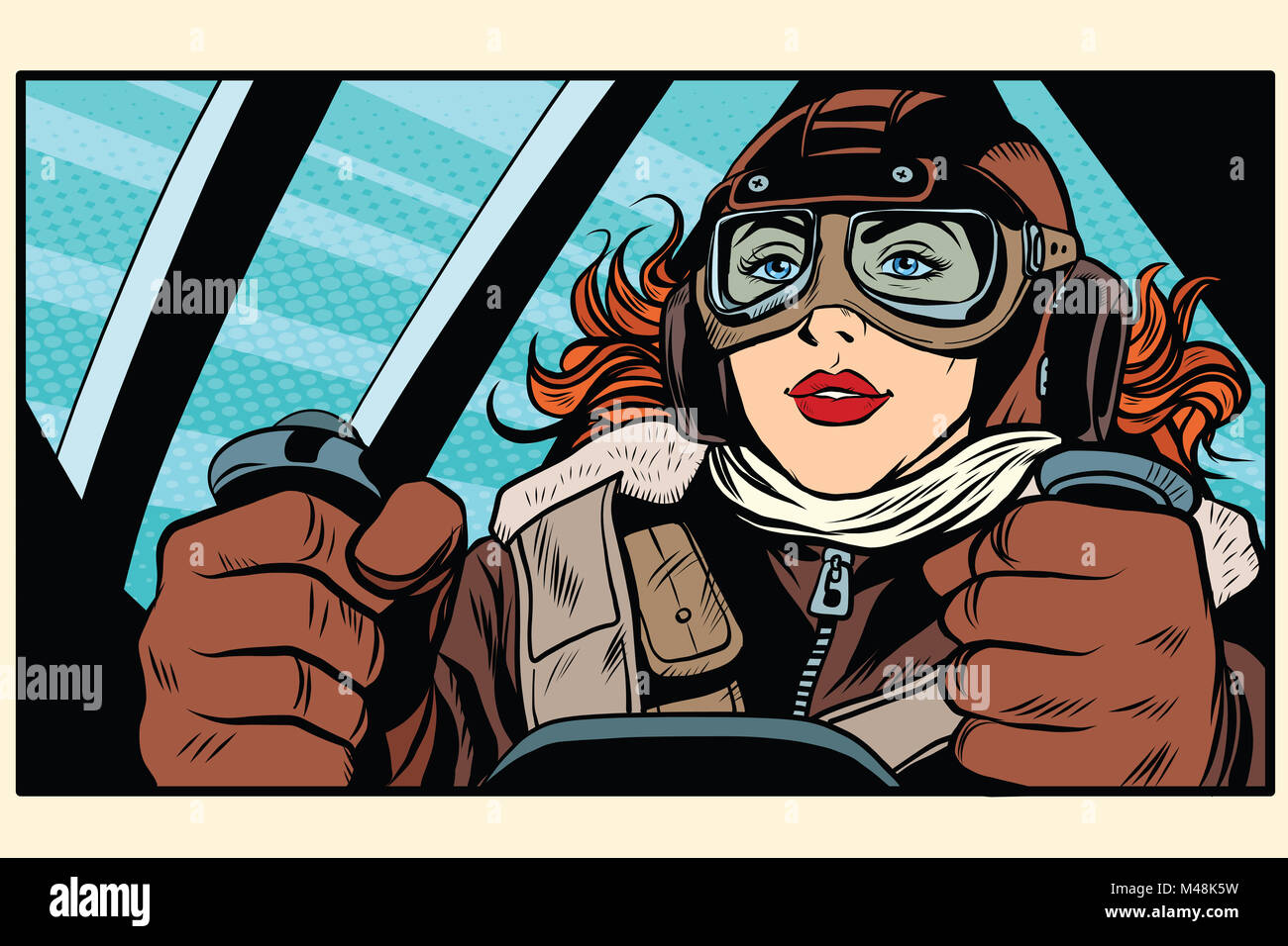 Girl retro pilot on the plane Stock Photo - Alamy