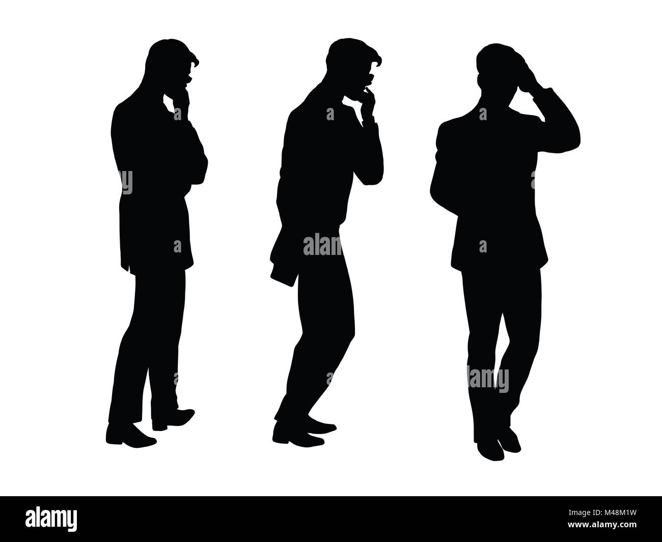 Male businessman thinks goes black silhouette figure Stock Photo