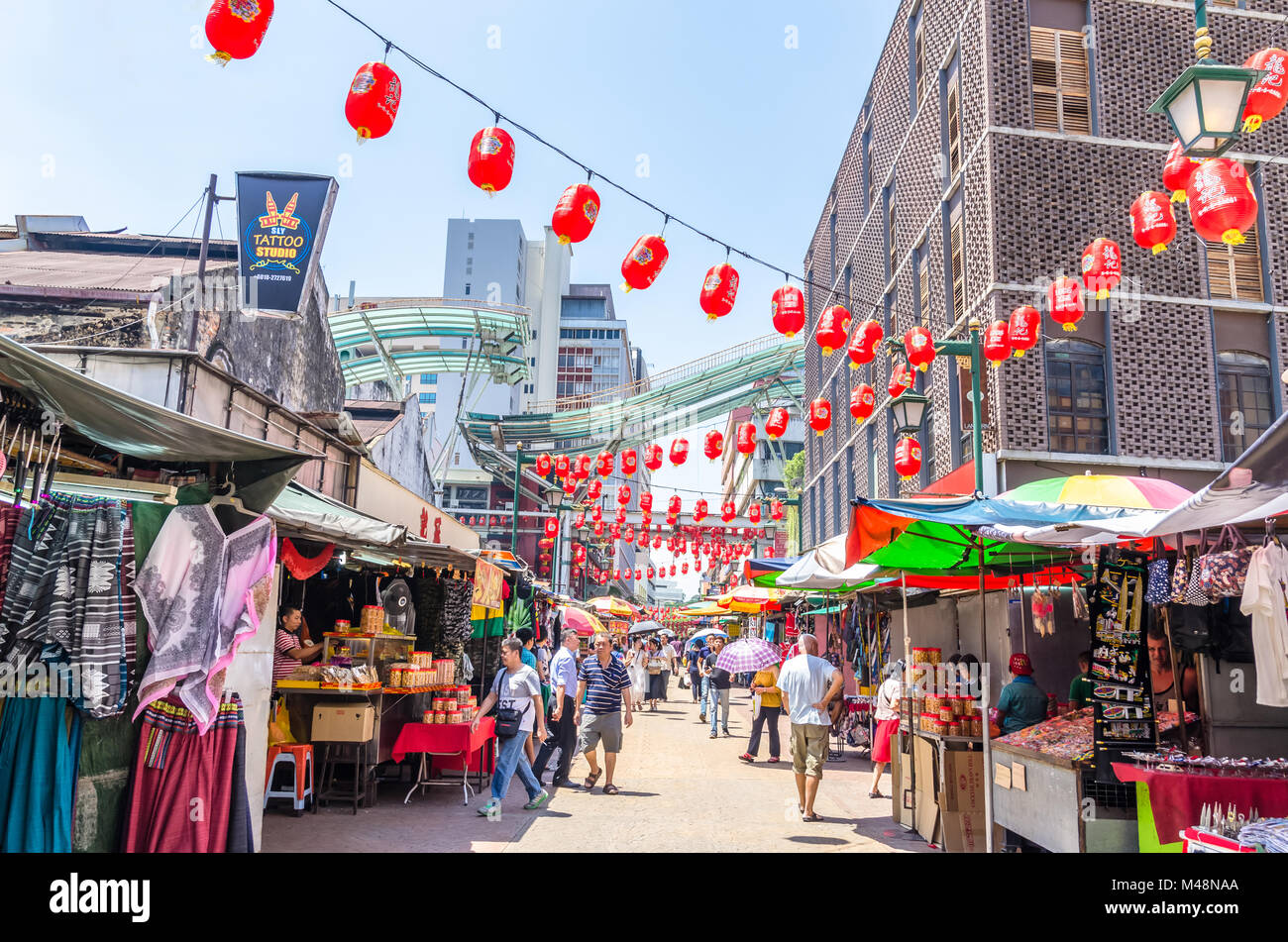 Kuala Lumpur,Malaysia - February 12, 2018 : Petaling Street is a china town which is located in Kuala Lumpur,Malaysia.It usually crowded with locals a Stock Photo