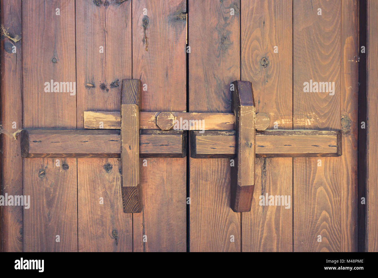 Closed Wooden Door With Locking Bar Vintage Stock Photo Alamy