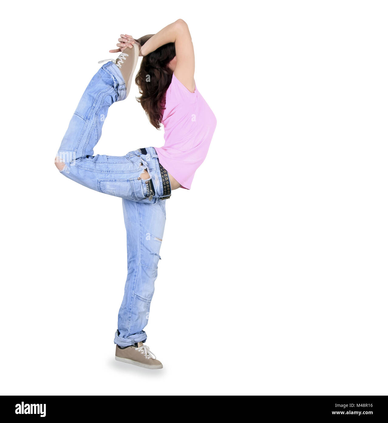Teenager dance breakdance in action over white Stock Photo
