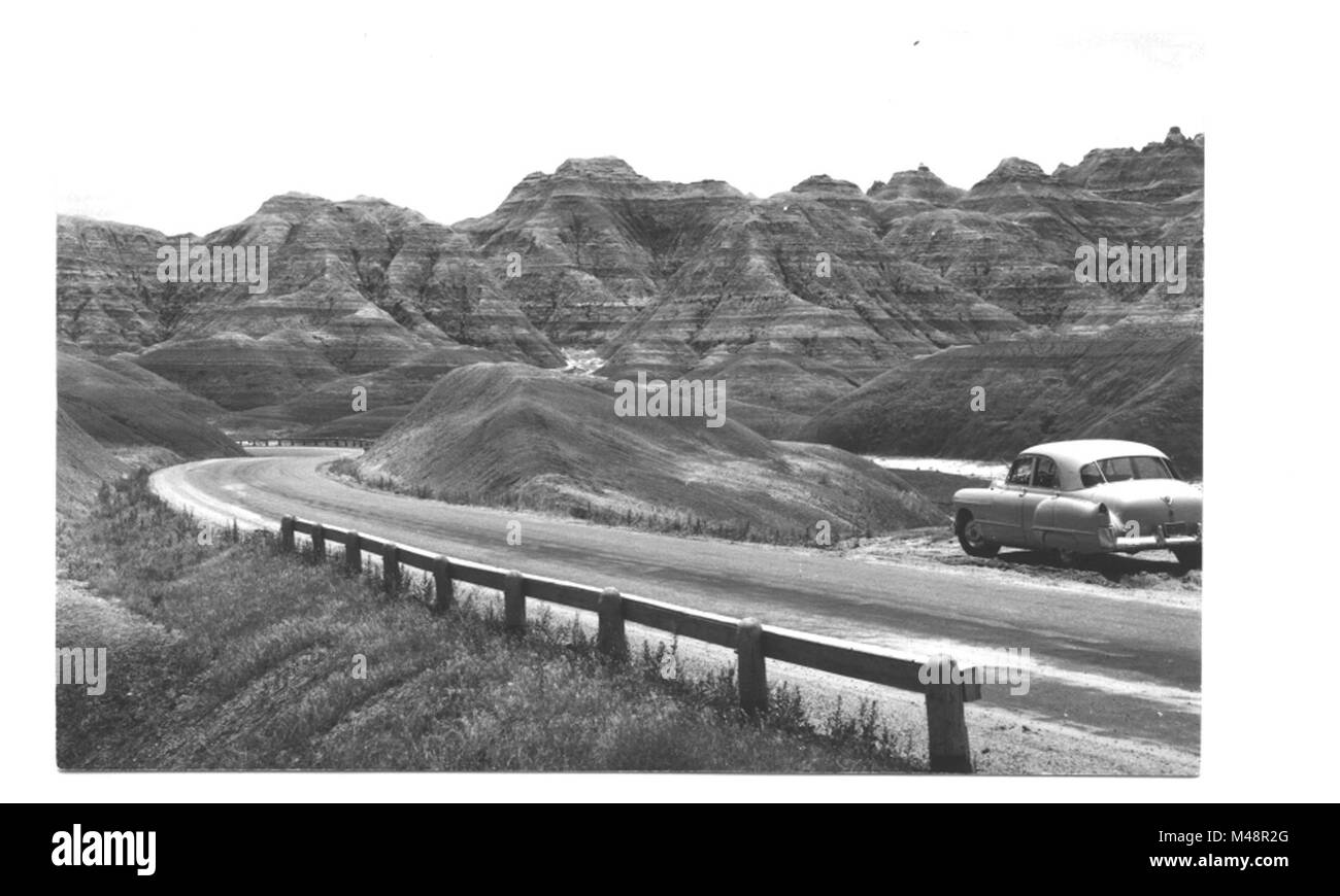 Badlands National Park, black and white historical photograph. pre-CAT. Stock Photo