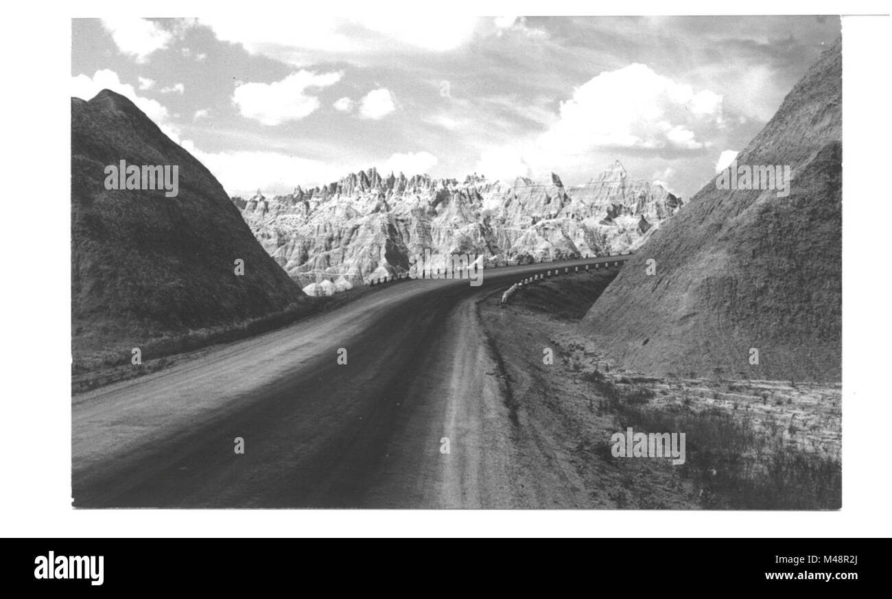 Badlands National Park, black and white historical photograph. pre-CAT. Stock Photo