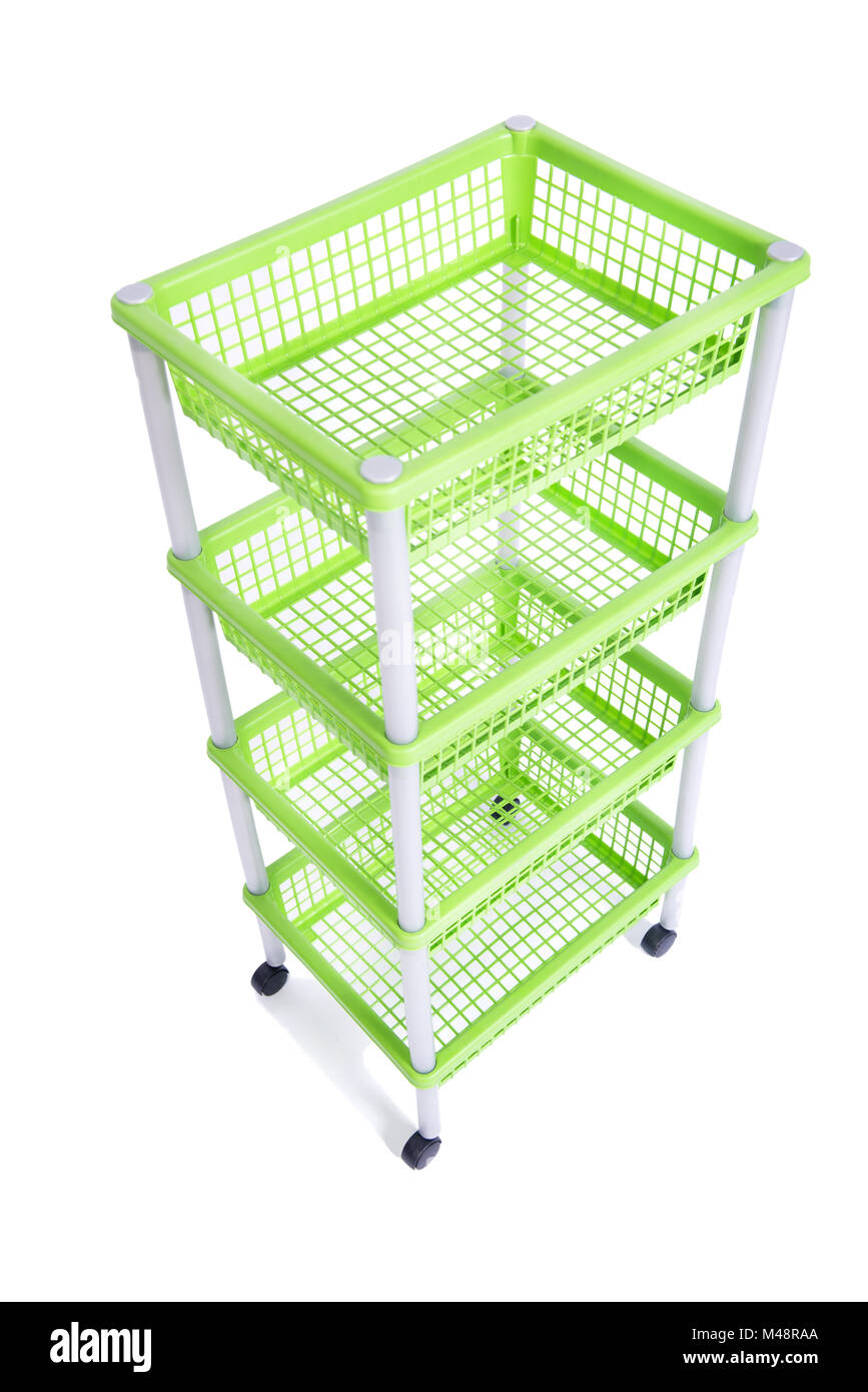Green bin rack shelf with wheels isolated on white Stock Photo Alamy