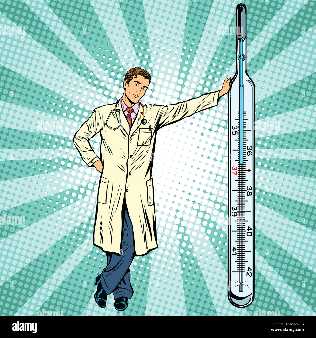 Retro medical doctor with thermometer Stock Photo Alamy