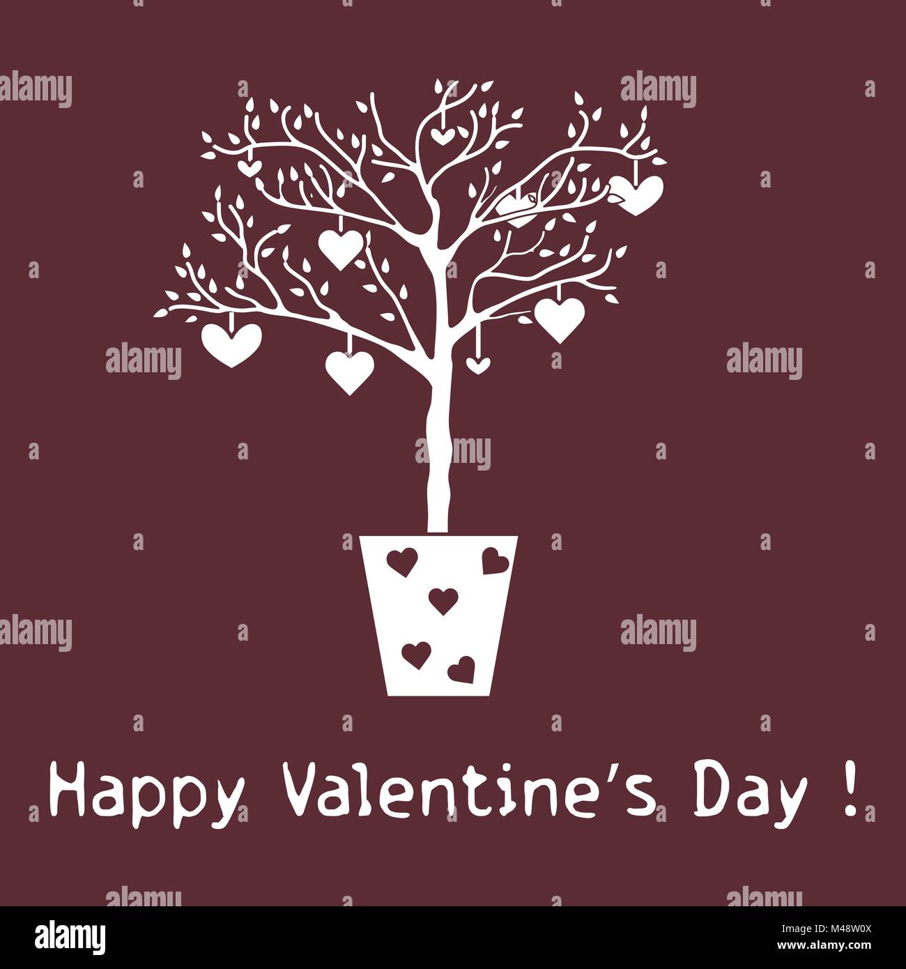 Creative tree with leaves and with hanging hearts. Greeting card ...