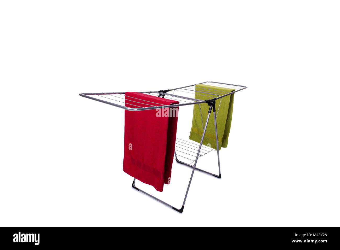 Collapsible clotheshorse isolated on the white background Stock Photo