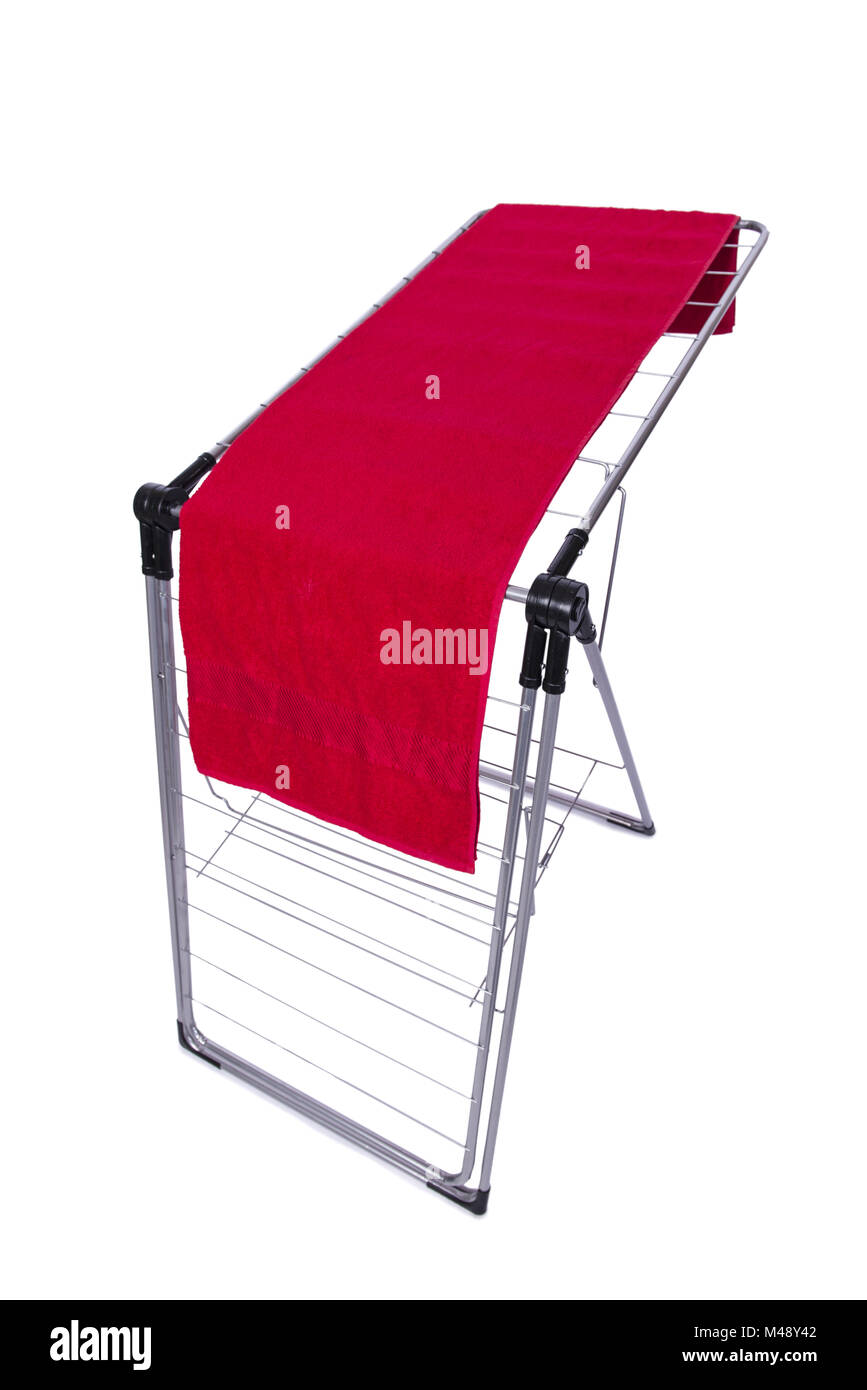 Collapsible clotheshorse isolated on the white background Stock Photo