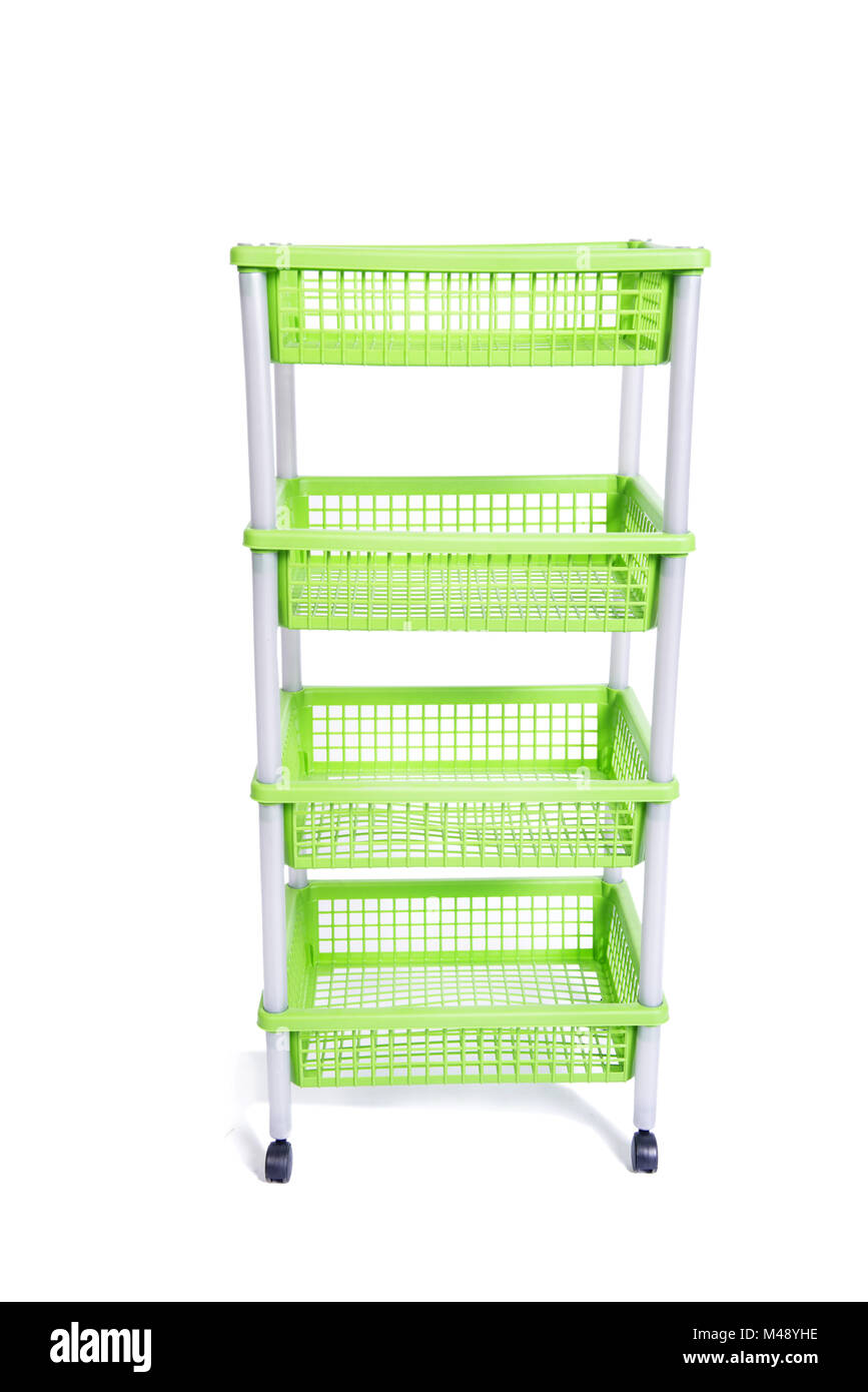 Green bin rack shelf with wheels isolated on white Stock Photo Alamy