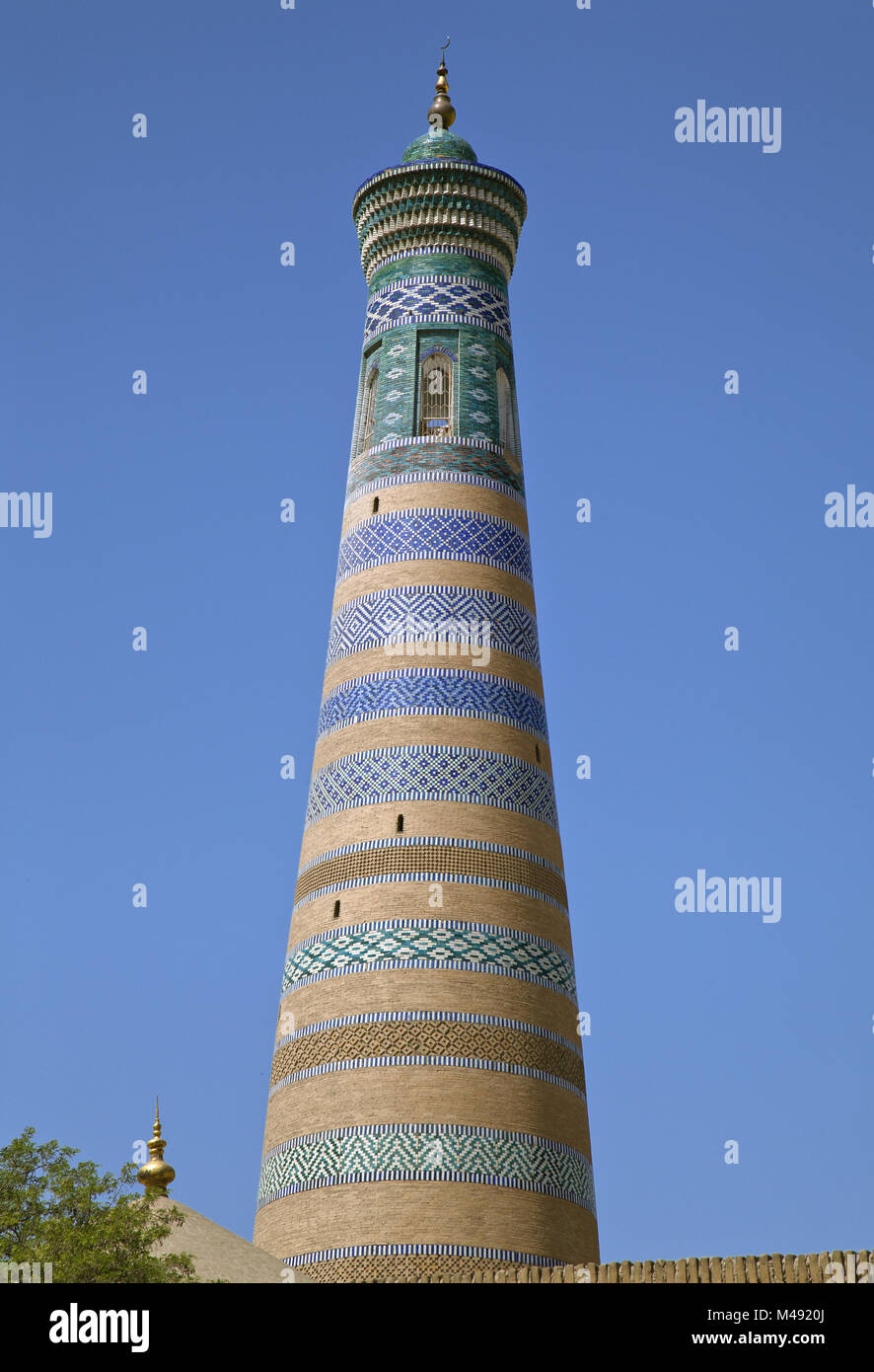 Minaret of Islam Khodja in Khiva Stock Photo
