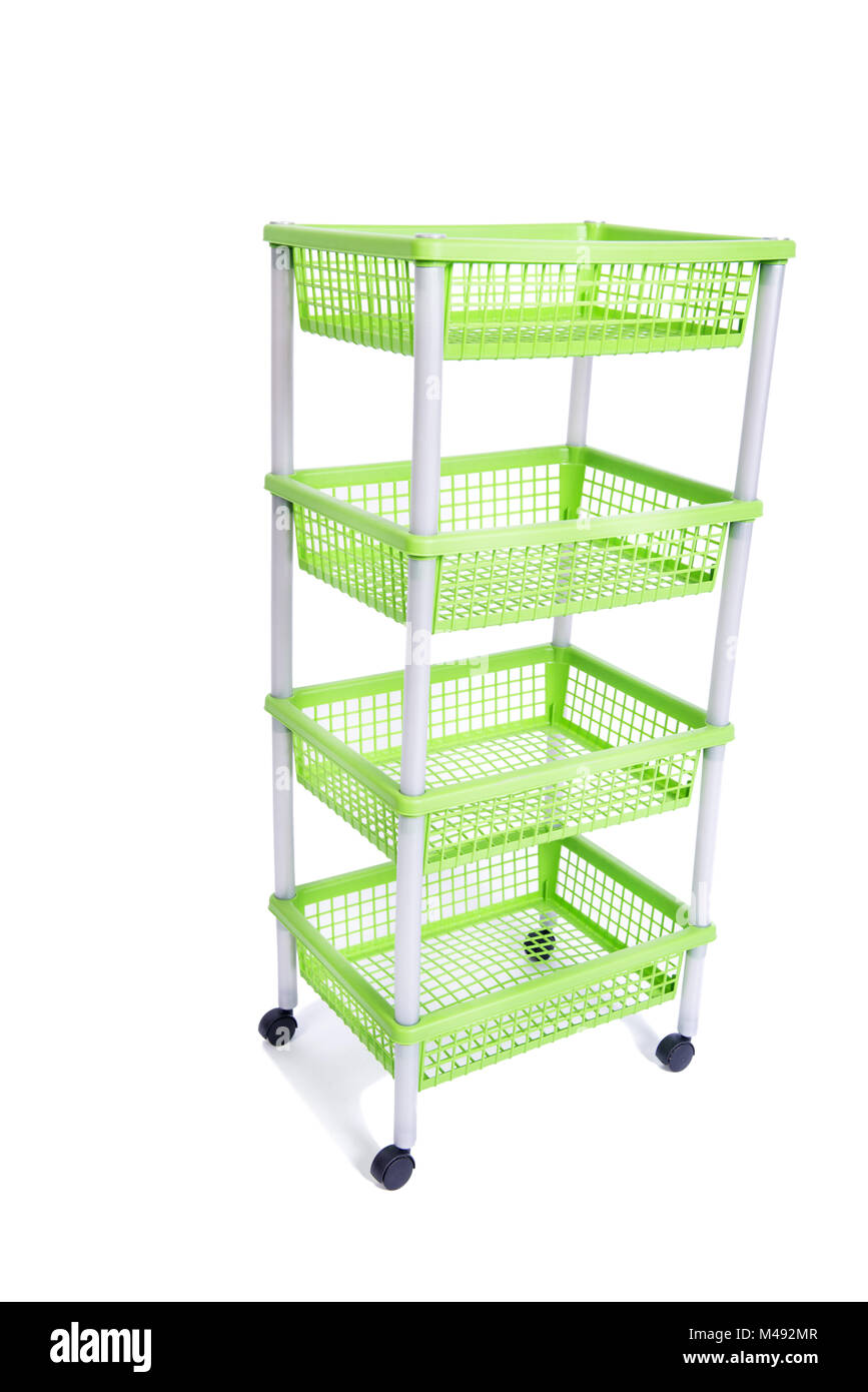 Green bin rack shelf with wheels isolated on white Stock Photo Alamy