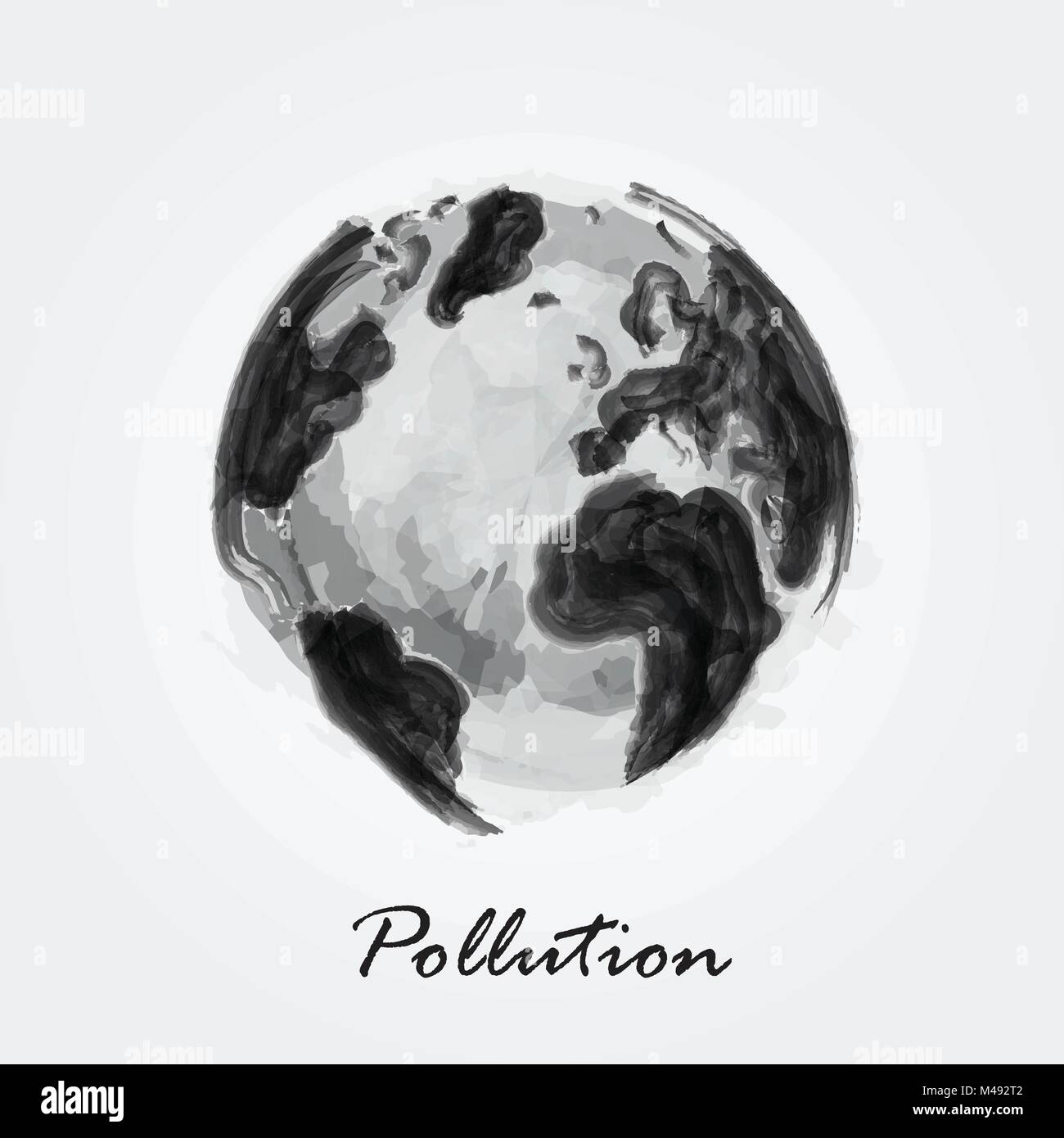 Pollution world . Watercolor painting design of world map . Ecological concept . Vector . Stock Vector