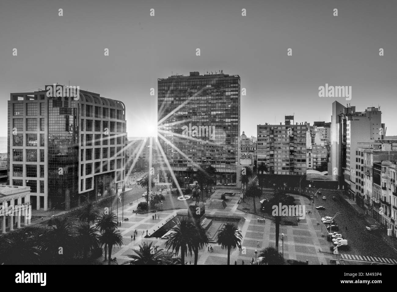 Night Scene Independence Square Montevideo Uruguay Stock Photo