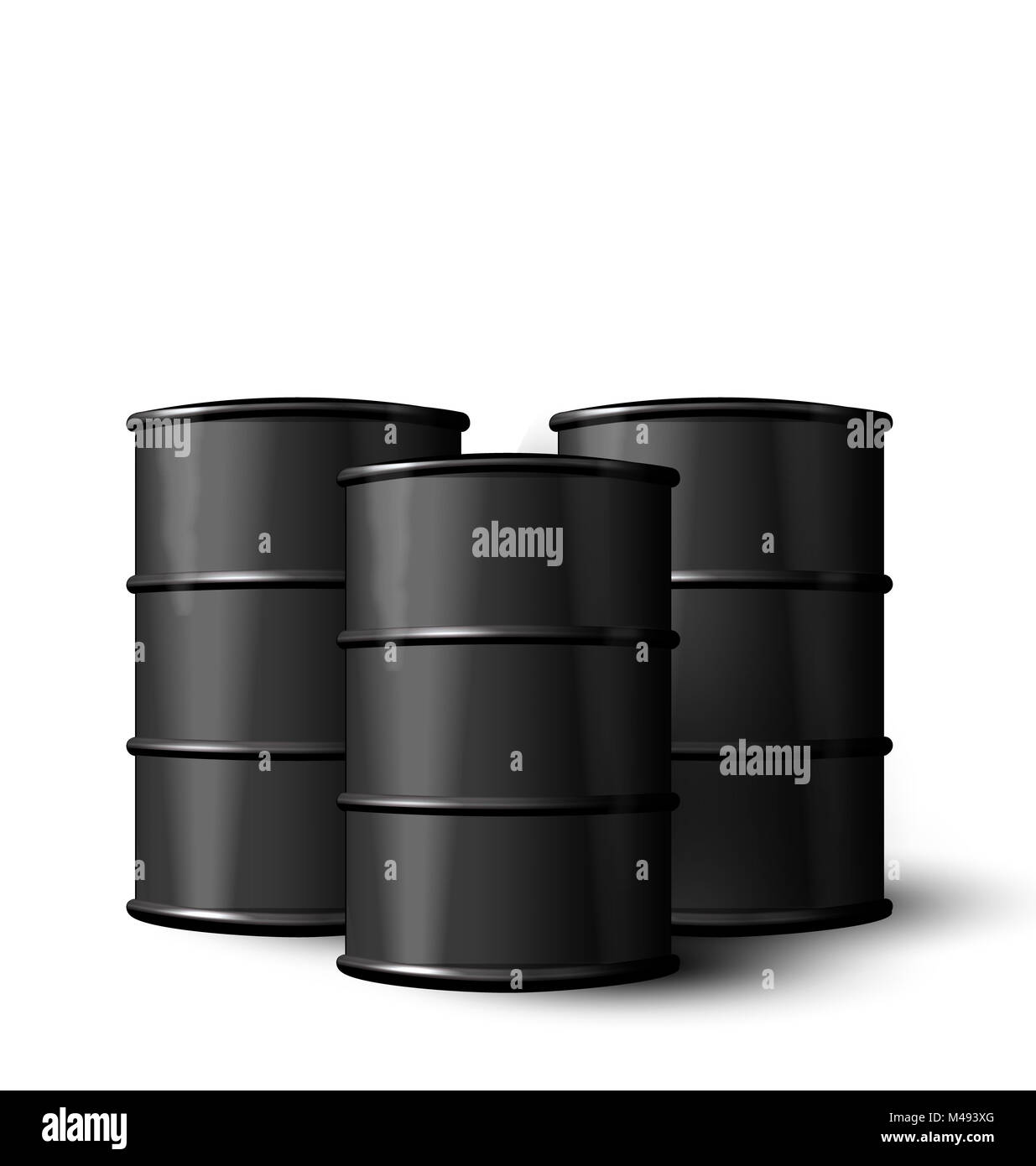 Three Realistic Black Metal of Oil Barrels Isolated Stock Photo Alamy