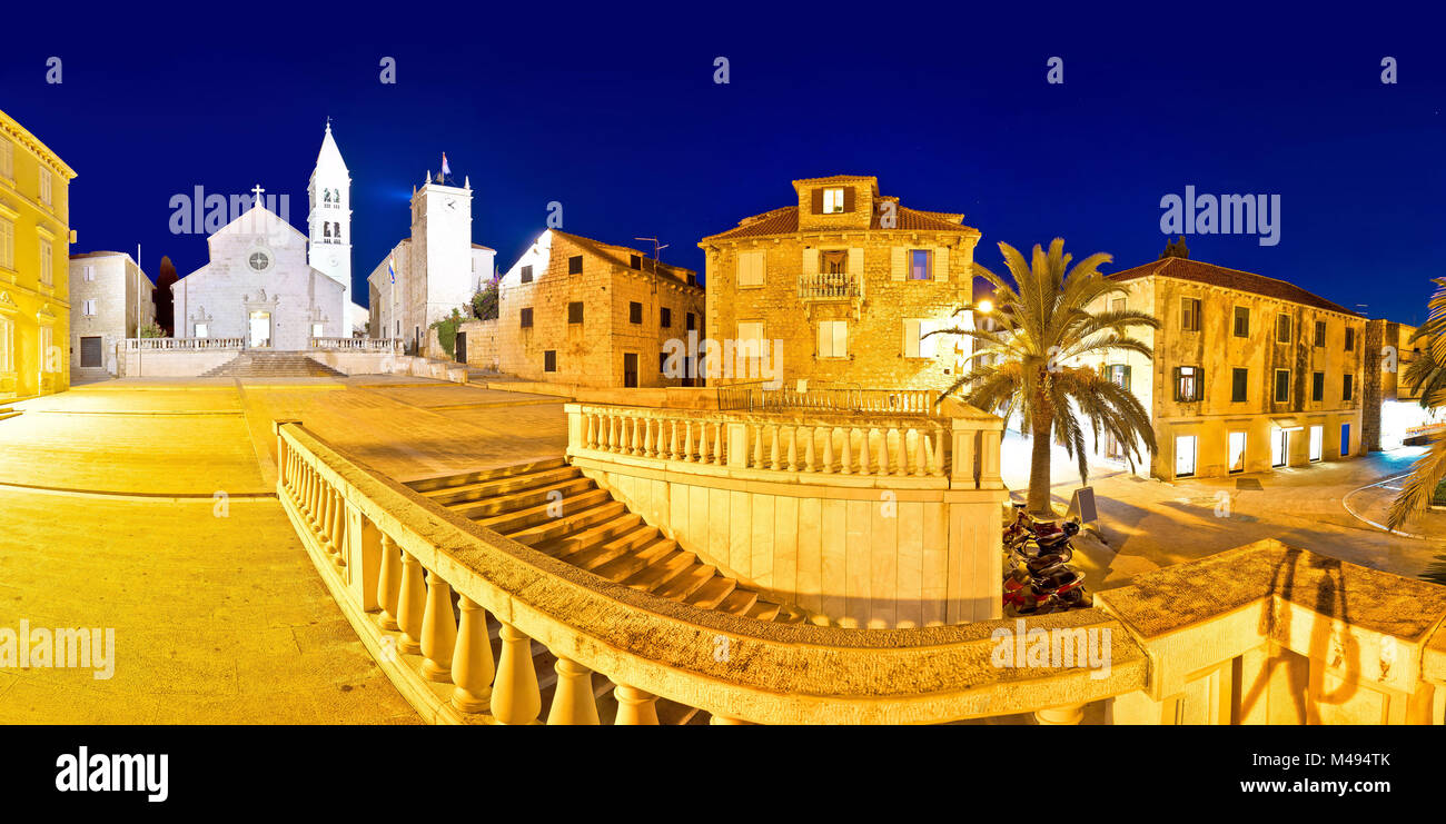 Town of Supetar on Brac island evening panorama Stock Photo