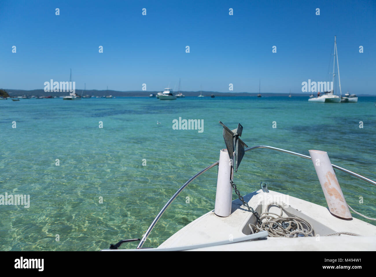 Bow of the boat with clear water Stock Photo