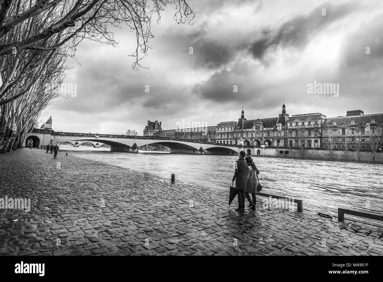 Seine river and Orsay Museum in monochrome settings Stock Photo