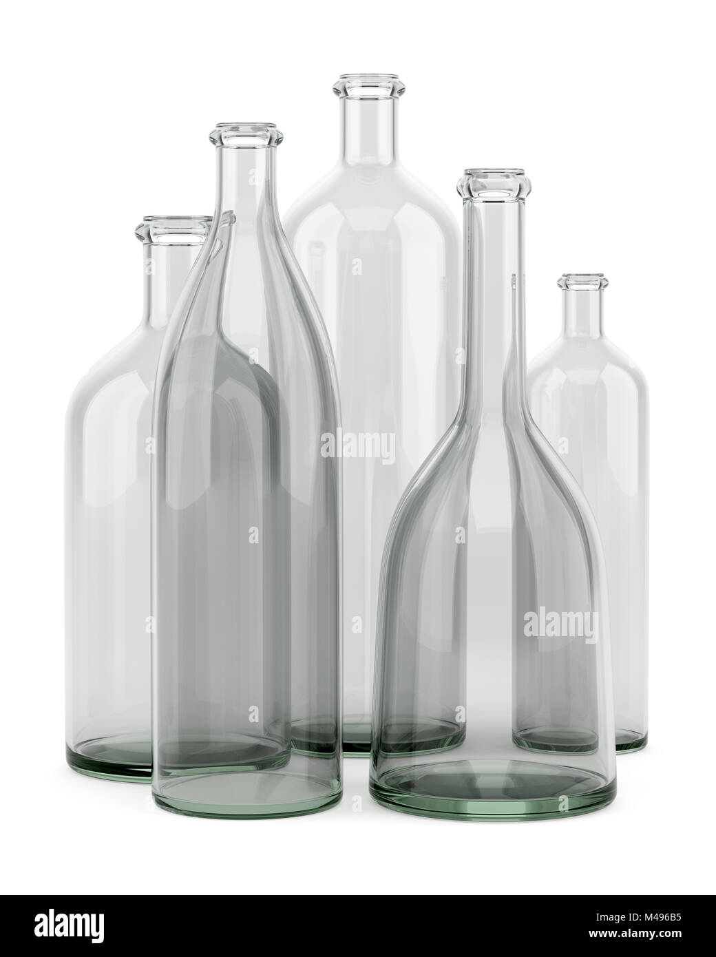 five empty bottles isolated on white background Stock Photo