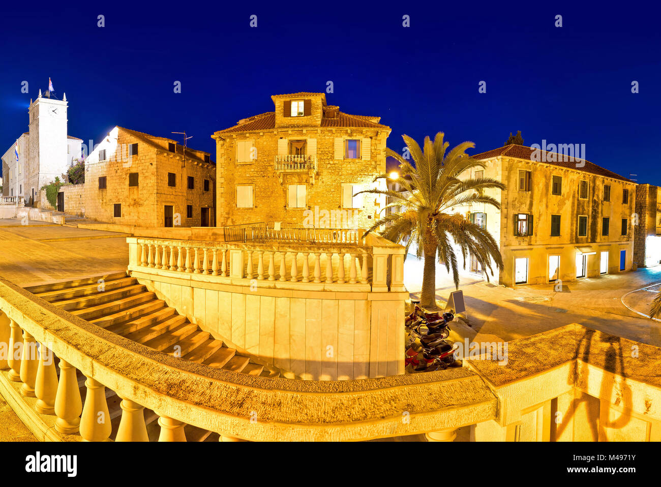 Supetar old stone square evening view Stock Photo