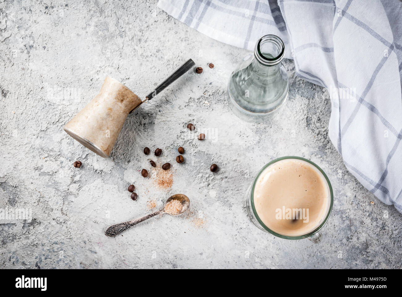 Trendy modern drink. Coffee espresso with mineral water, with coffee