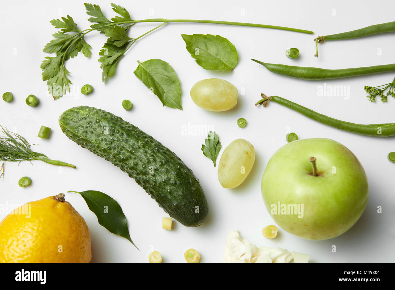 different fruits and vegetables isoleted on white Stock Photo