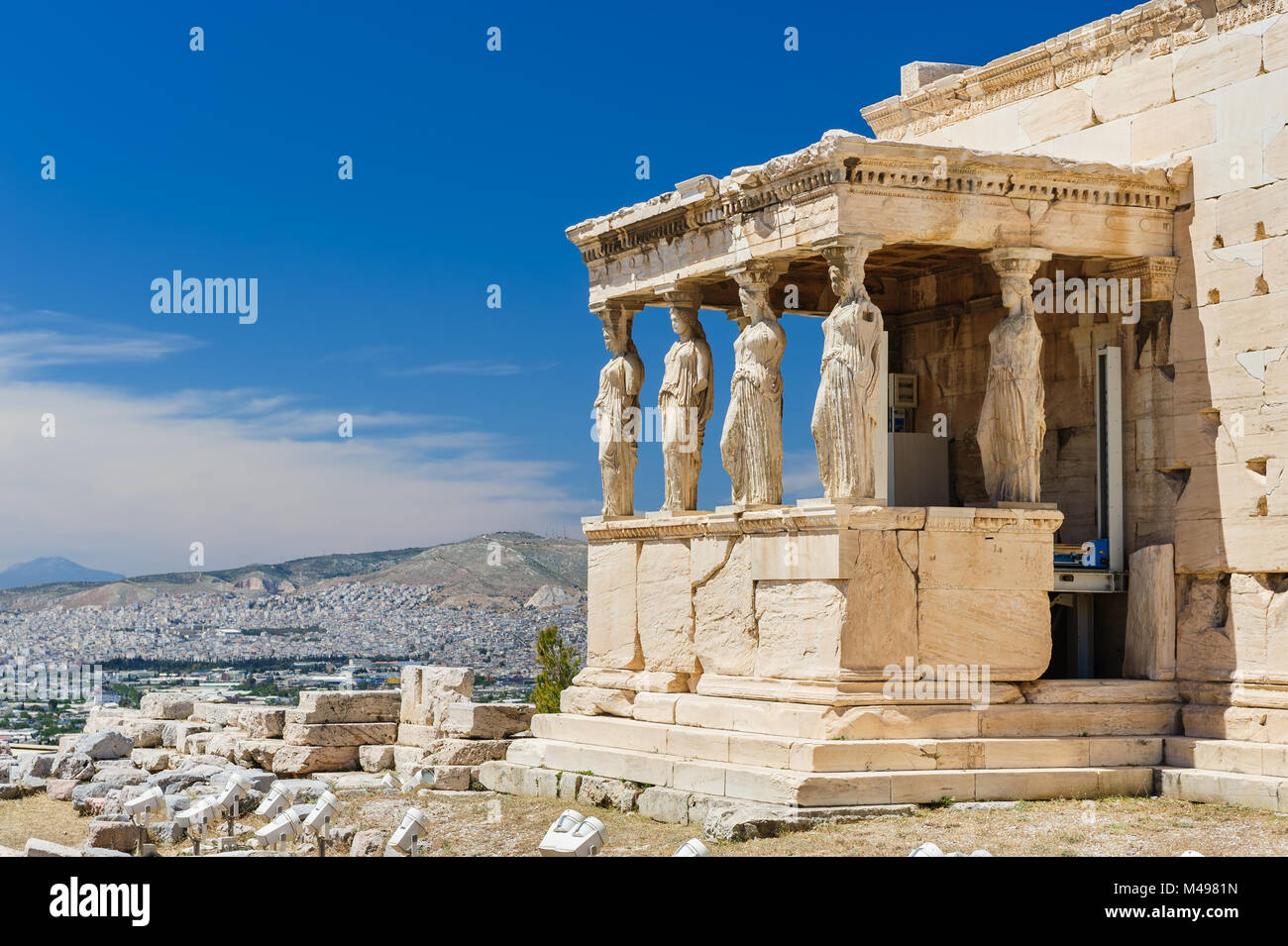 Caryatids at Porch of the Erechtheion, Acropolis Stock Photo