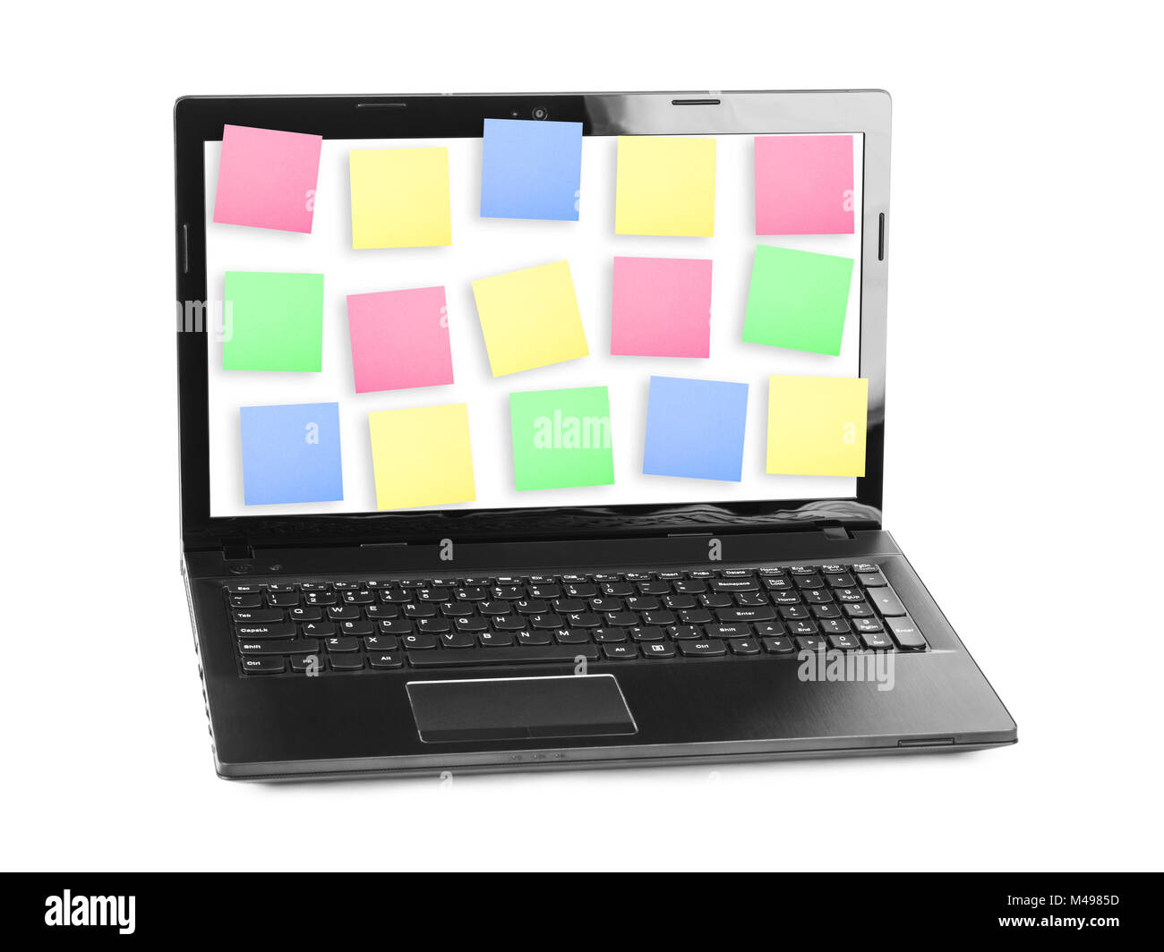 Sticky Note Papers on Notebook computer Screen Stock Photo