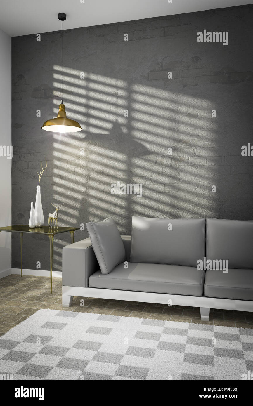living room with a sofa and sunlight on the wall Stock Photo
