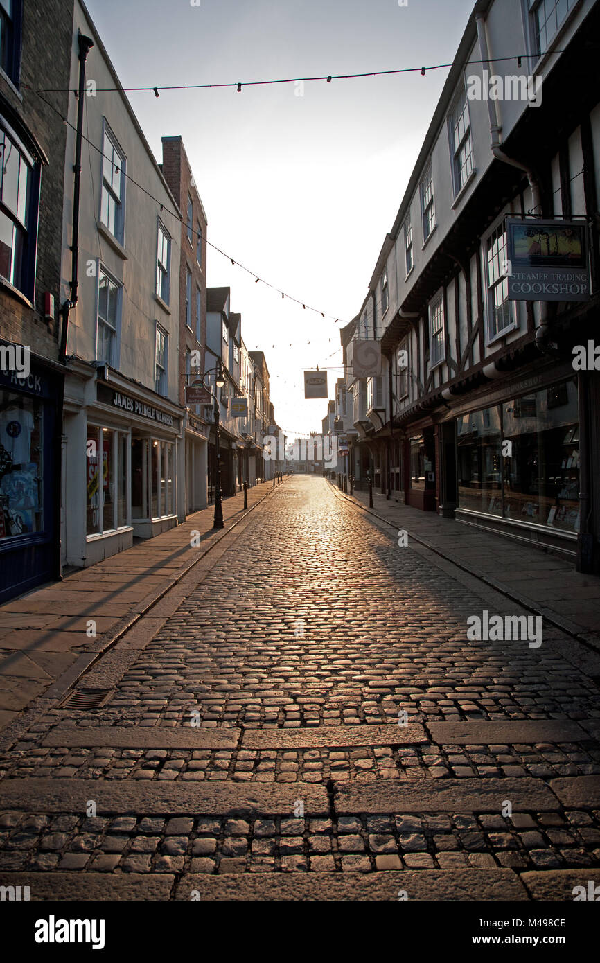 View along Burgate, Canterbury, Kent, UK, taken in the early morning in February 2013 just after sunrise. Stock Photo