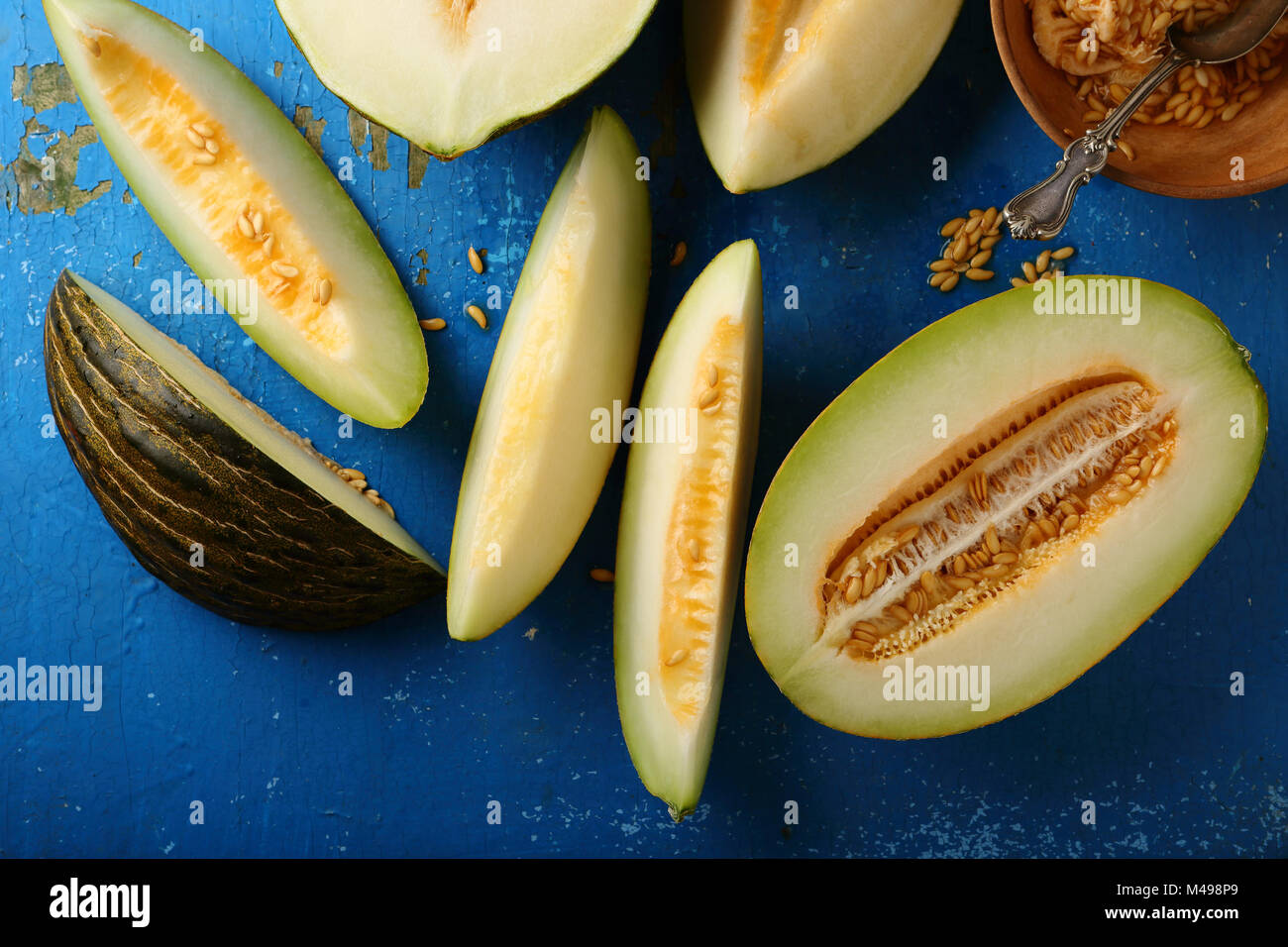 Slices of yellow melons, food above Stock Photo