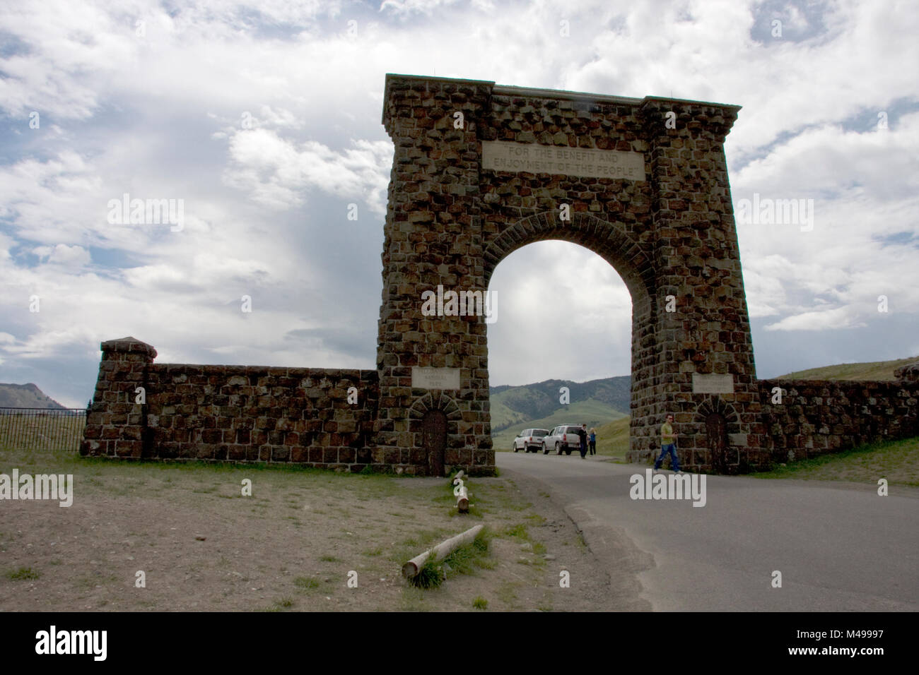 Historic arch at entry to Yellowstone National Park, Gardiner, Montana, USA Stock Photo