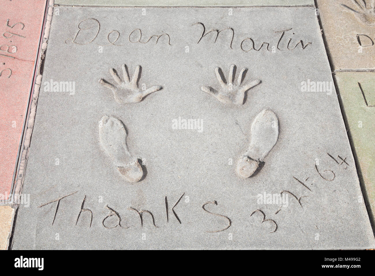Dean Martin's hand and foot prints at Grauman's Chinese Theatre forecourt, Hollywood, California, USA Stock Photo