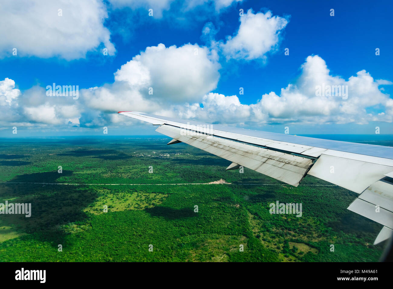 view of the wing of an airplane through the window Stock Photo - Alamy