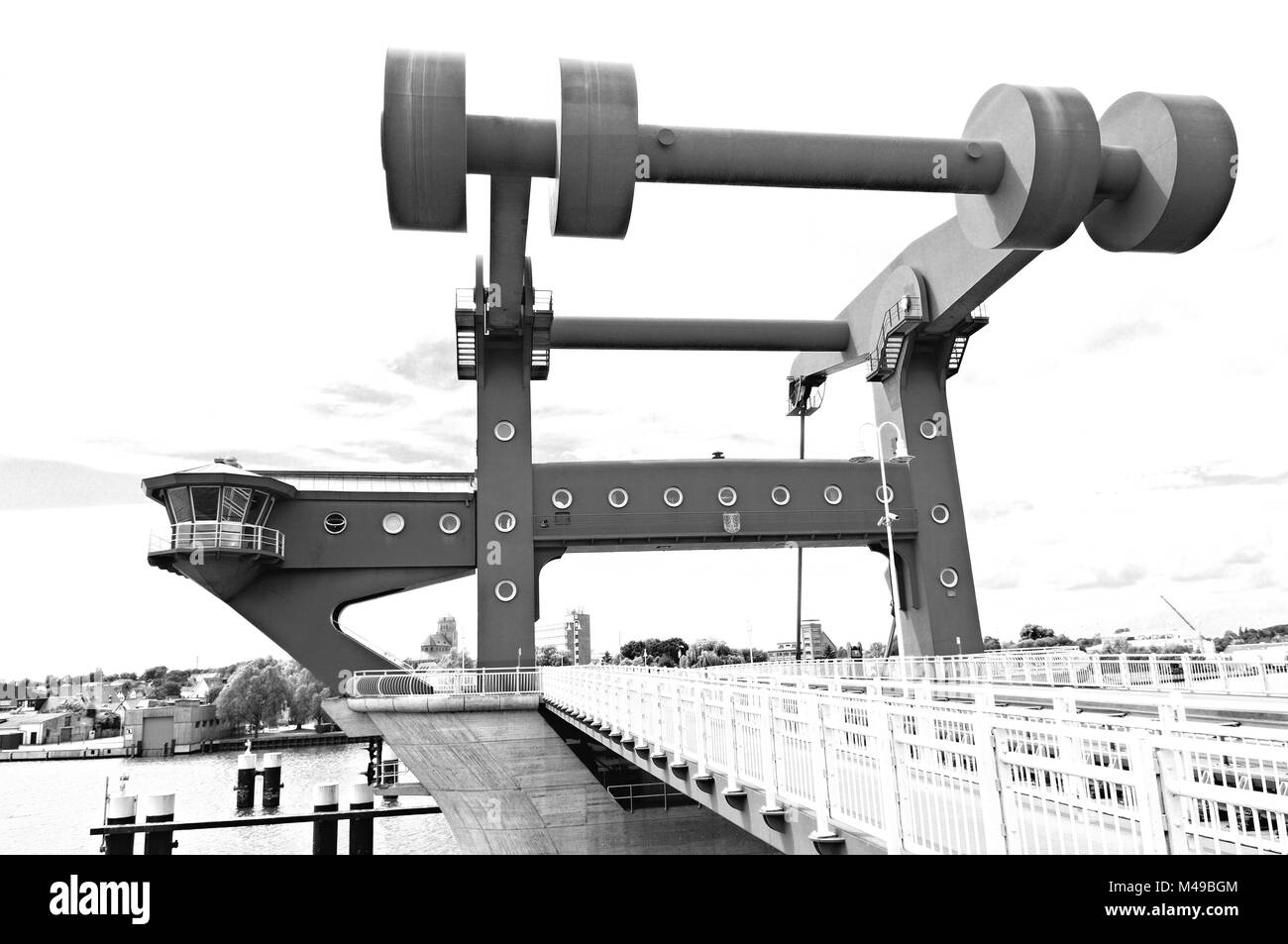 Peene bridge Wolgast Baltic Sea Germany in black and white Stock Photo