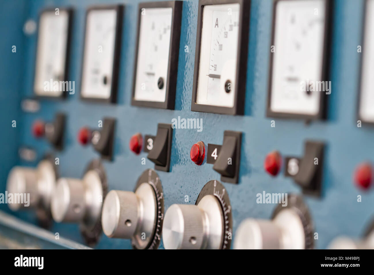 Instrument panel with circuit breakers and switches Stock Photo