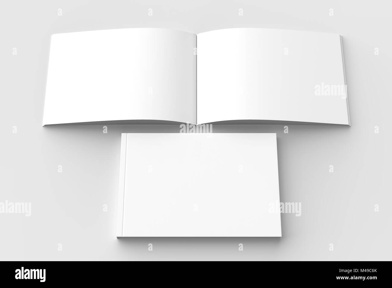 Horizontal - landscape hardcover brochure, book or catalog mock up isolated on soft gray background. 3D illustrating. Stock Photo