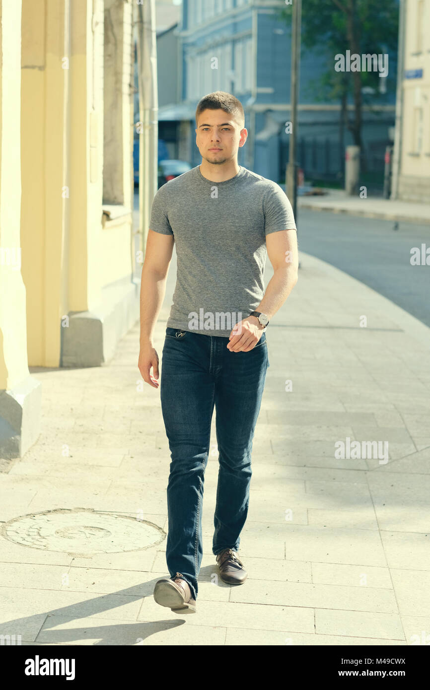 Man walking at the street Stock