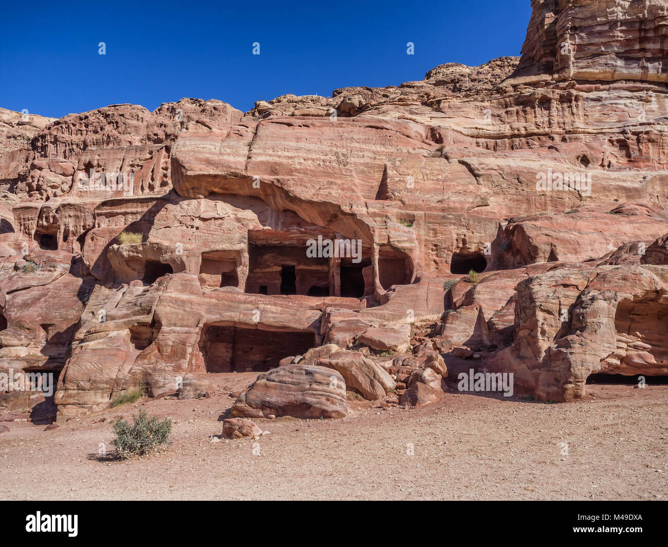 Dwellings homes in Petra lost city in Jordan Stock Photo
