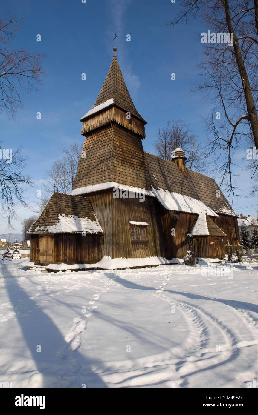 17th century wooden church St Simon and Jude in Bukowina Tatrzanska in Poland  Picture taken January 2008 Stock Photo