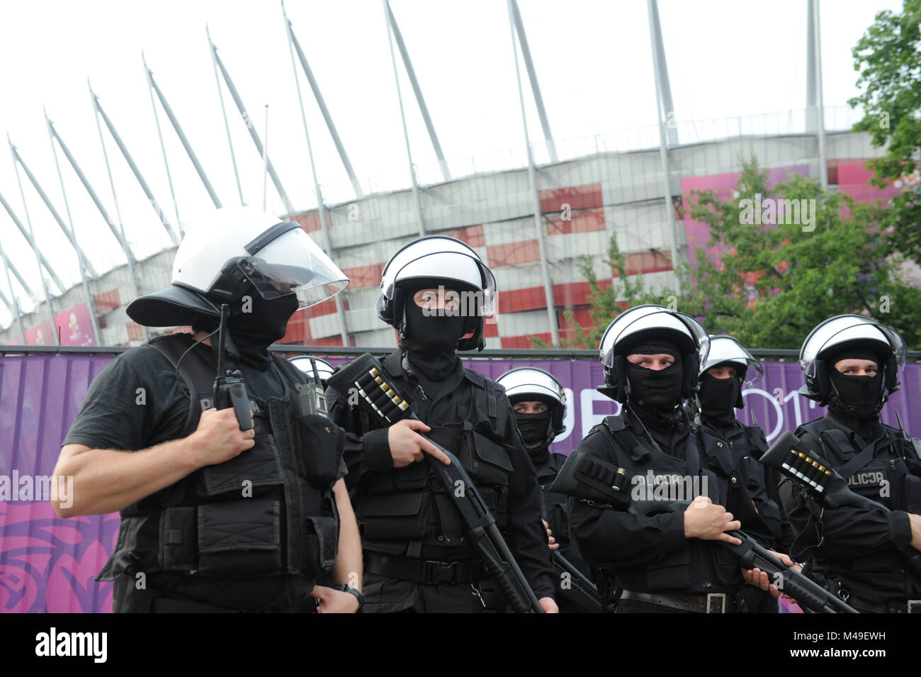 Euro 2012. Warsaw, Poland. Polish riot police outside the National ...