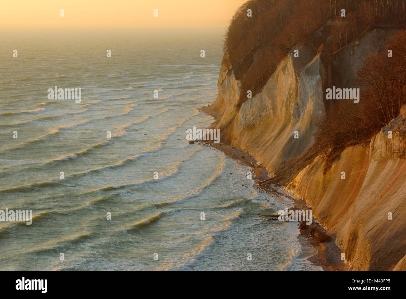 Limestone coast on Baltic Sea at Ernst-Moritz-Arndt-Lookout. Ruegen, Jasmund National Park, Ancient Beech Forest UNESCO Heritage Site, Germany, Europe. December 2015. Stock Photo