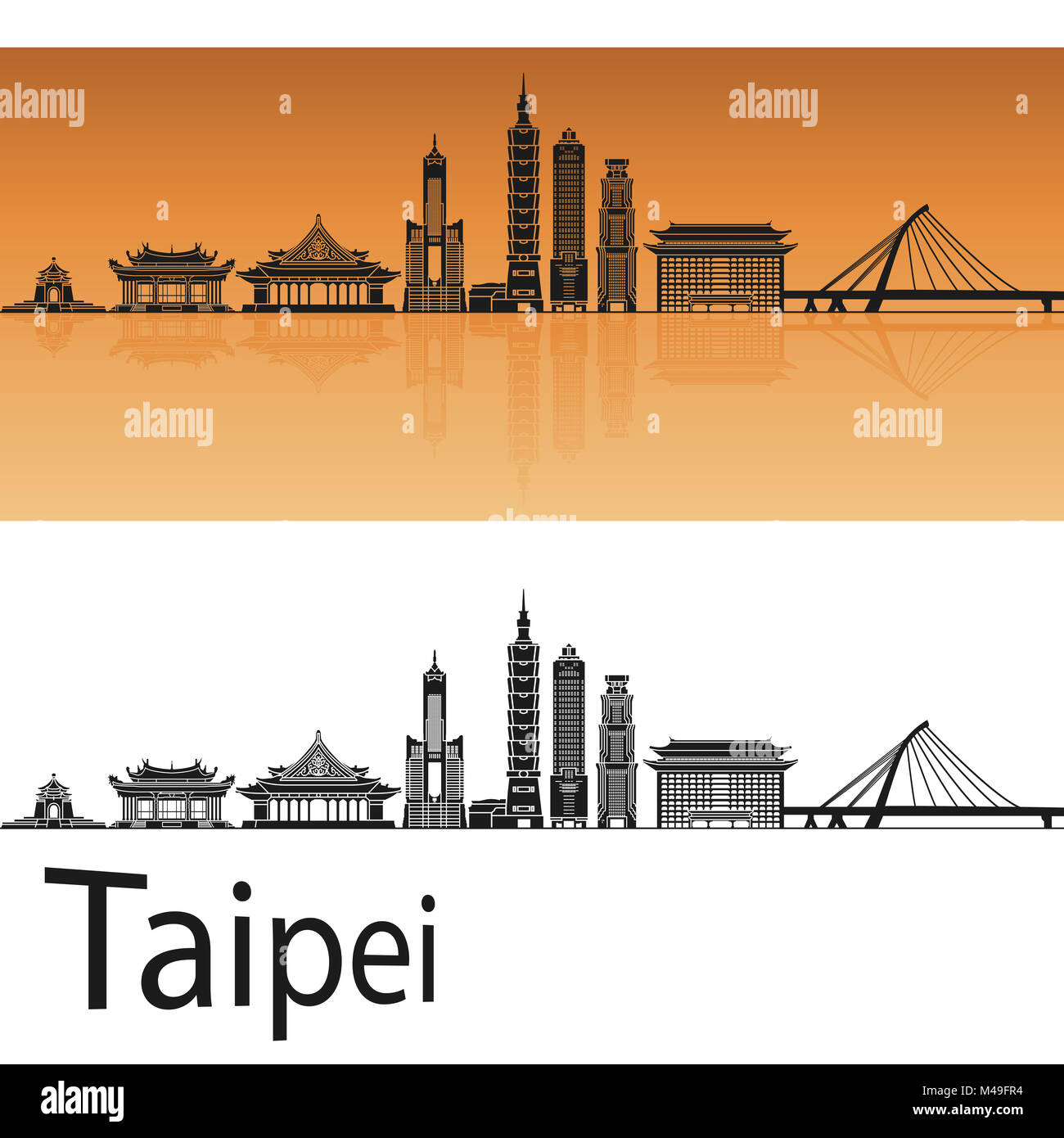 Taipei skyline in orange background in editable vector file Stock Photo